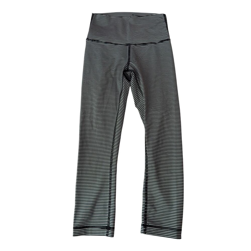 Lululemon Wunder Under Leggings Size 4 Black White Stripe High Rise
